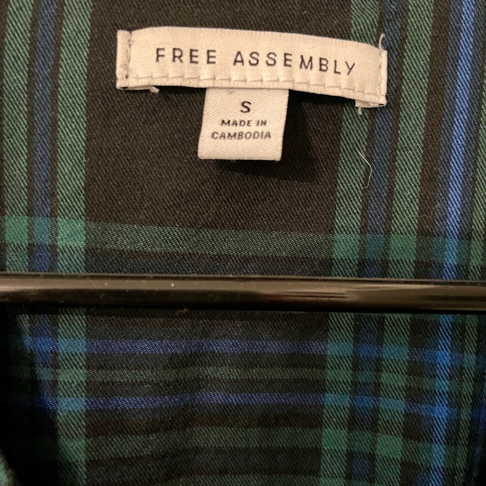 Free Assembly Tartan Ruffle V-Neck Dress | Blue & Green | Small - Picture 5 of 6